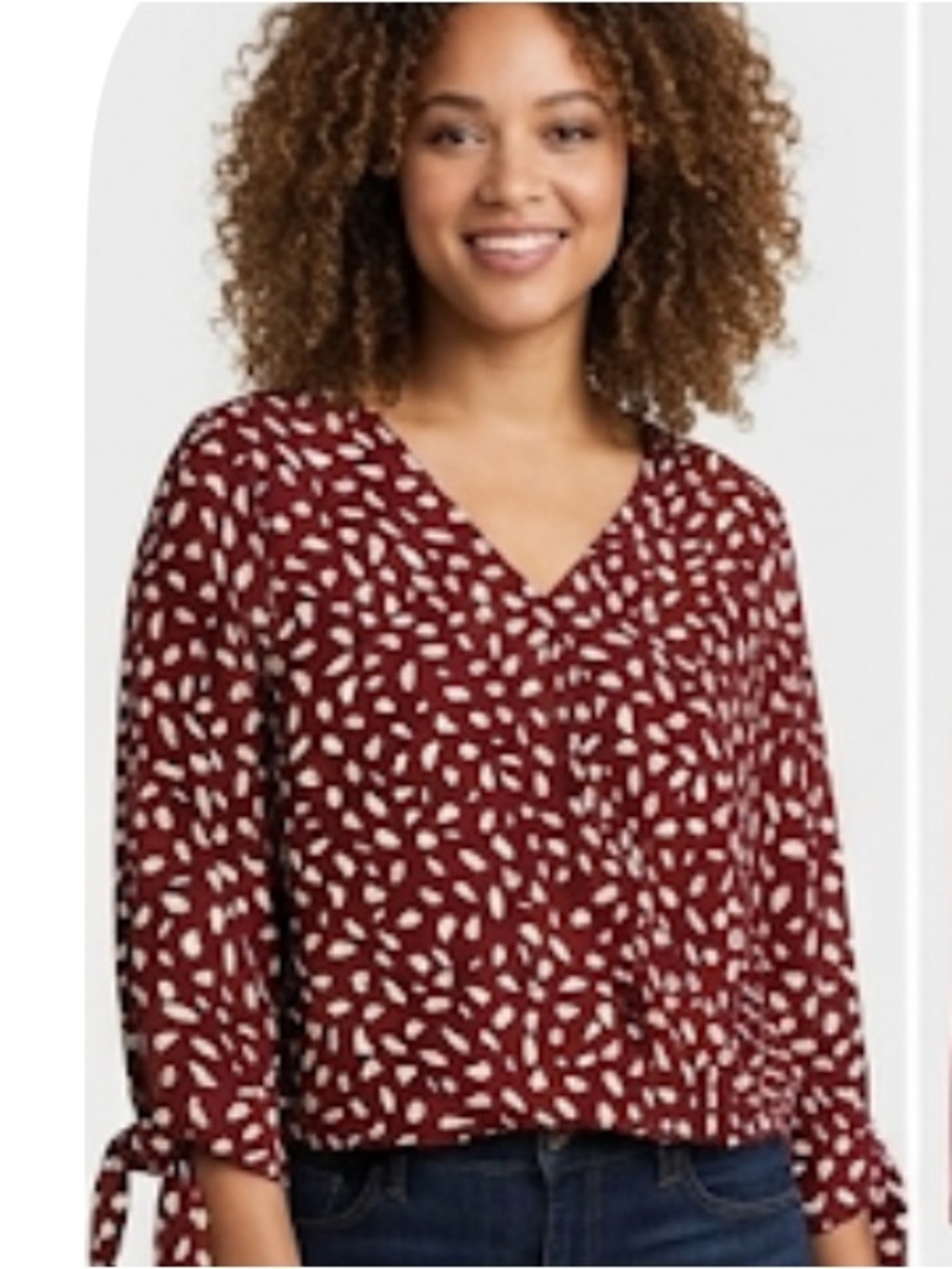 West Kei Allan surplice burgundy and white tie sleeves asymmetrical top size m